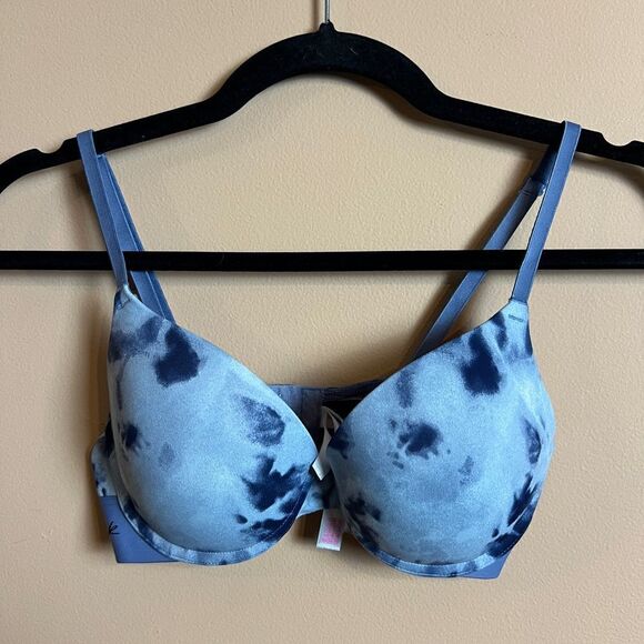 PINK Victoria’s Secret Blue Tie Dye Wear Everywhere Push Up Multi-Way Bra 32C - Picture 1 of 7